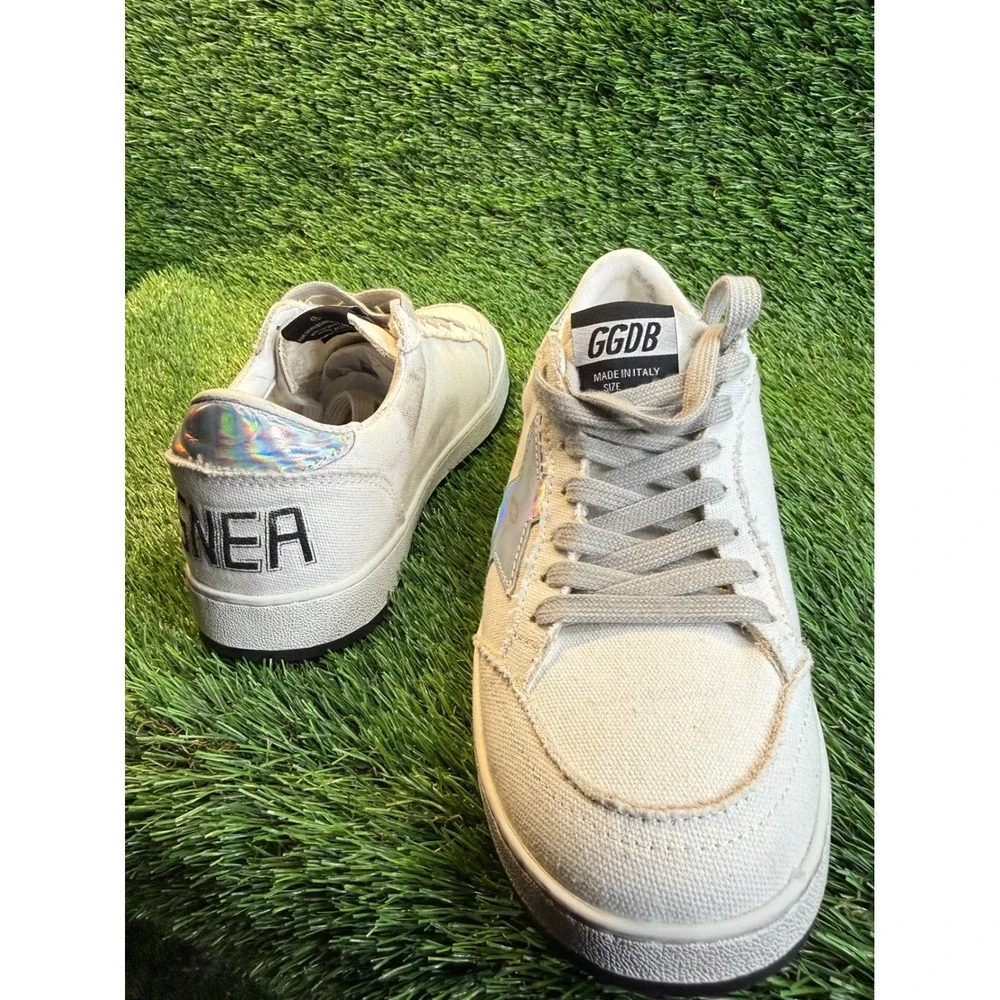 Golden‎ Goose BallStar White Canvas Sneakers Iridescent Holographic GGDB 6.5y